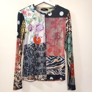 Desigual - Multicolor Patchwork Long Sleeve Top - Size M